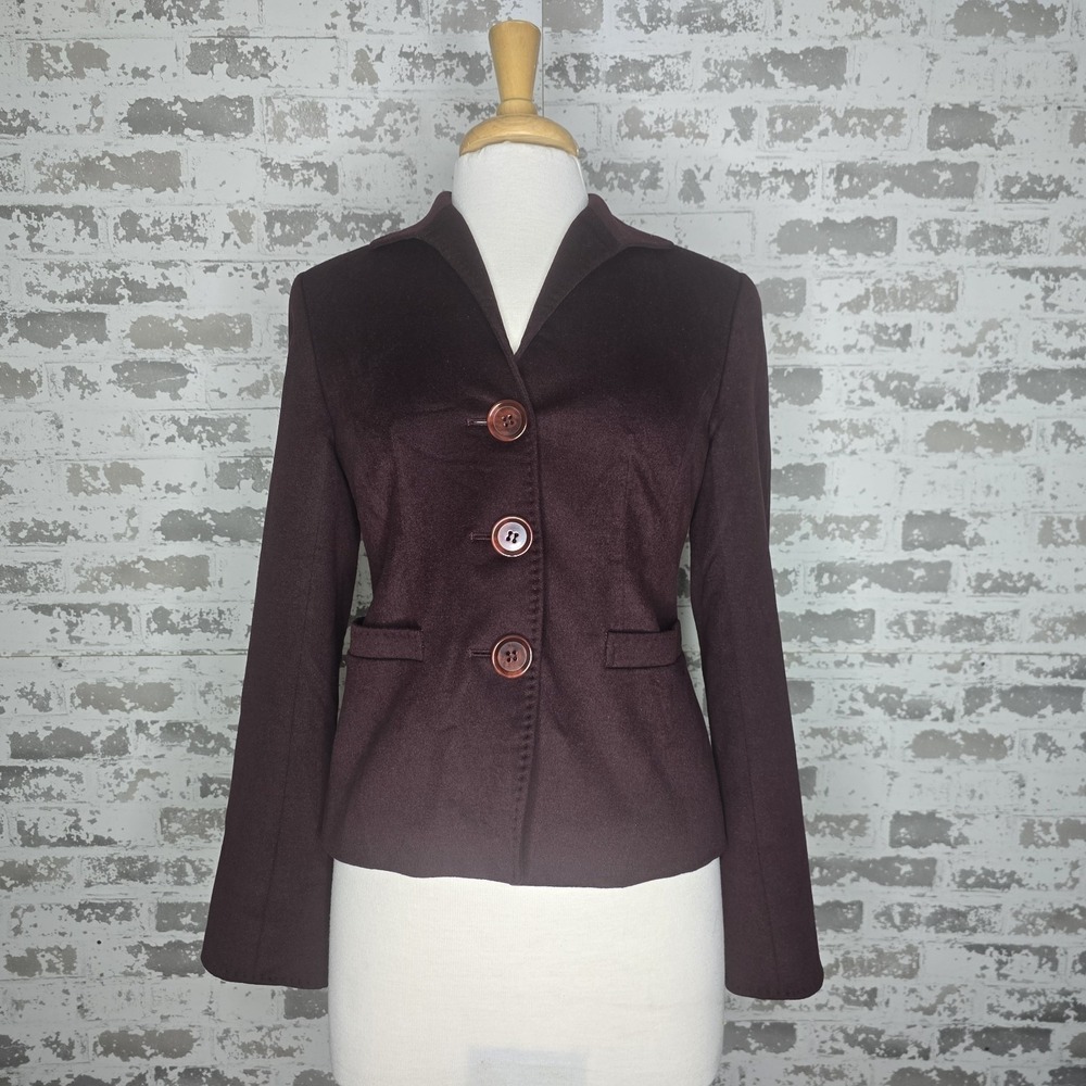 Lafayette 148 NY Blazer Womens 2 Burgundy Cropped Wool Angora Velvet Career Work